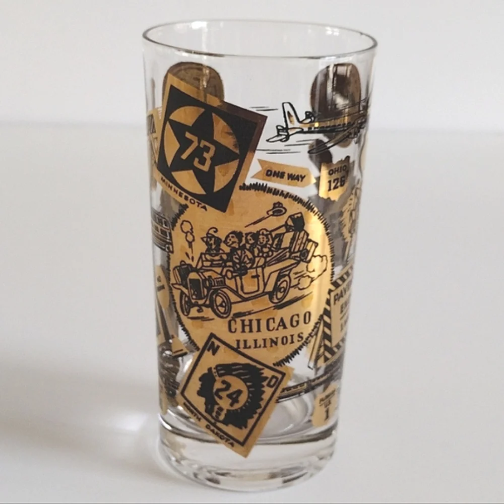 Chicago Road Trip Highball Glass and Hazel Atlas Illinois Frosted Glass